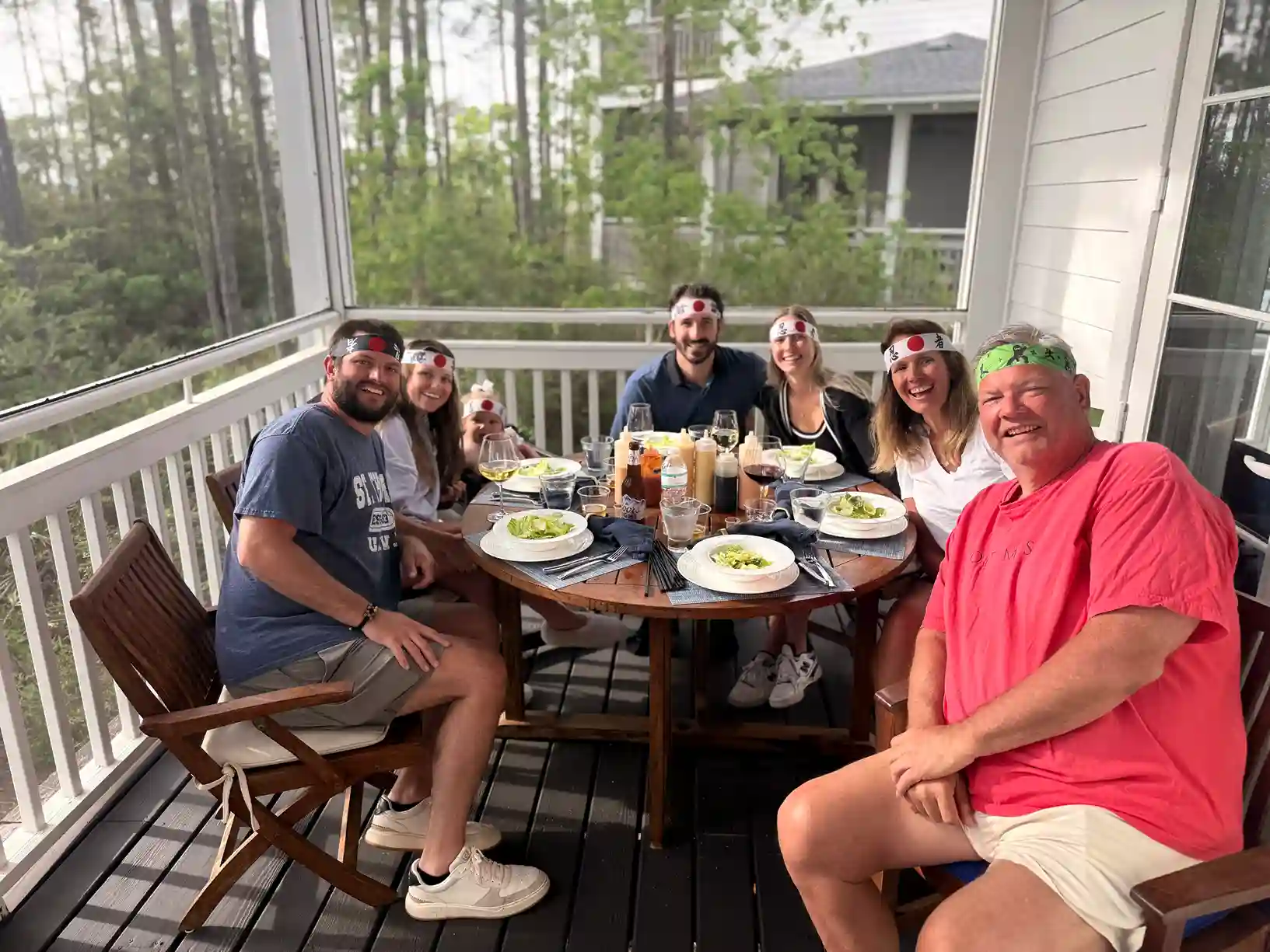 Guests enjoying a private hibachi dinner party in Destin, Florida vacation rental
