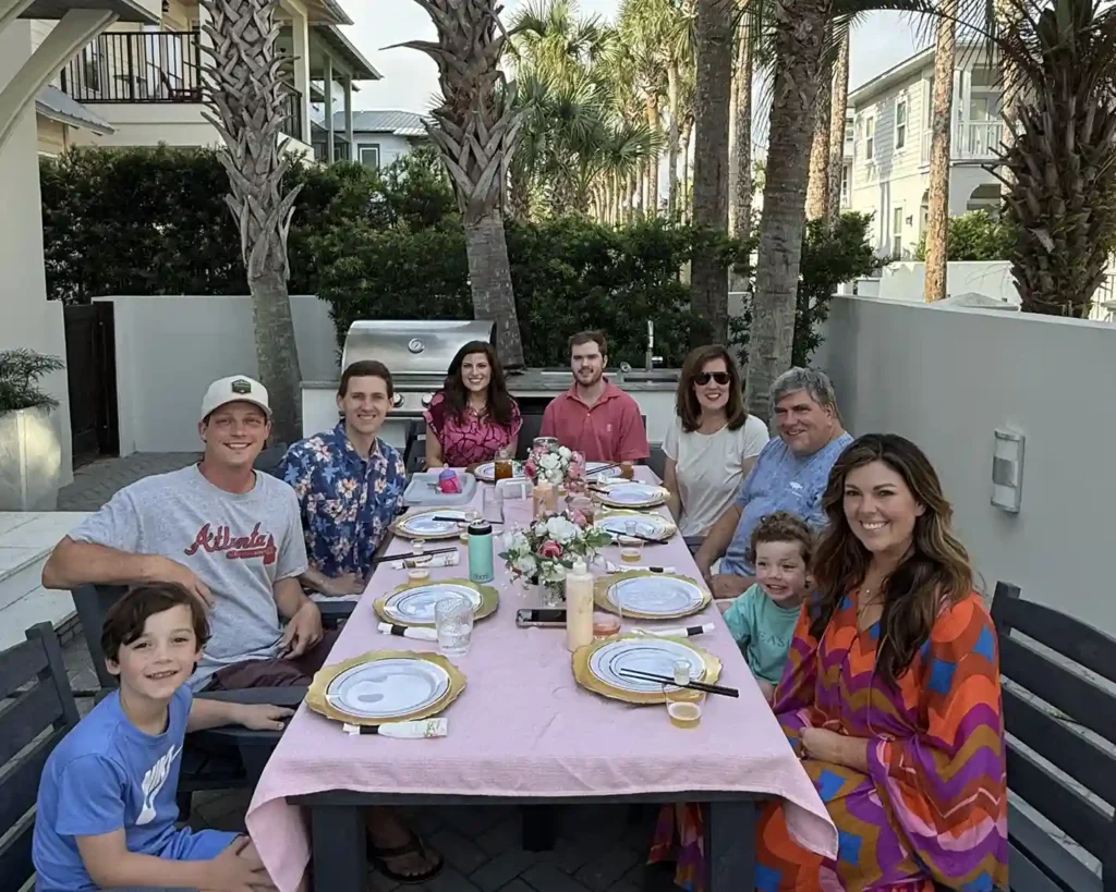 Family enjoying a private hibachi dinner party in Grayton Beach Florida