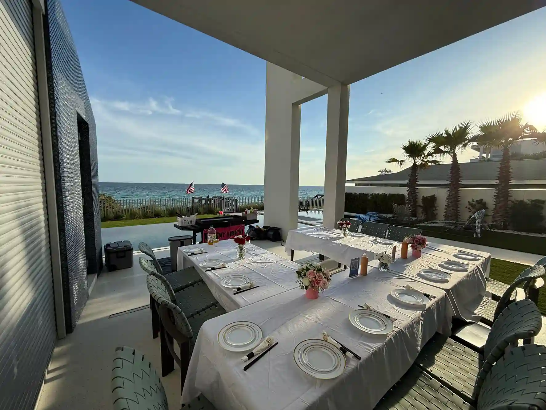 Private Hibachi Grayton Beach setup at beachfront vacation rental with ocean view